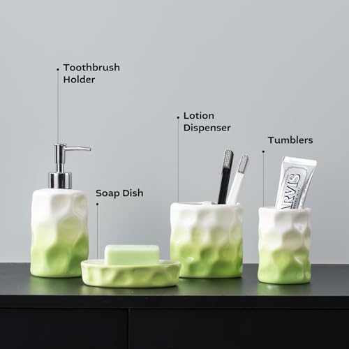 Sage Green Bathroom Accessory Set - 4 Piece Hand Pinch Design