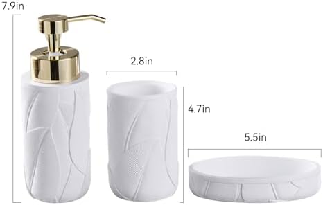 Tropical Leaves Bathroom Accessories Set 3 Pcs White