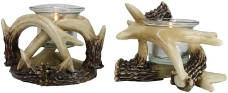 Ebros Set of 2 Wildlife Rustic Antler Votive Candle Holders