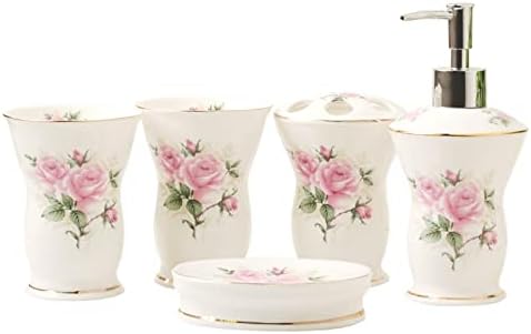 Tauzveok 5 Pcs Bathroom Accessories Set Pink