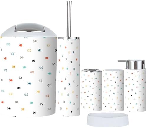 Bathroom Accessory Set 6 Piece - Small Fish Design