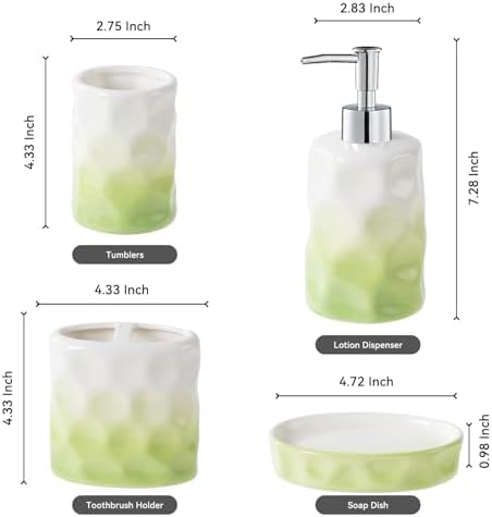 Sage Green Bathroom Accessory Set - 4 Piece Hand Pinch Design