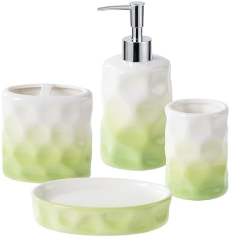 Sage Green Bathroom Accessory Set - 4 Piece Hand Pinch Design