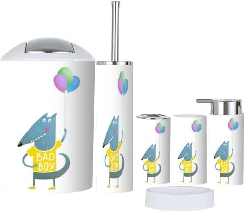 6-Piece Kids Bathroom Set Wolf Dog Balloons Pvc Dispenser