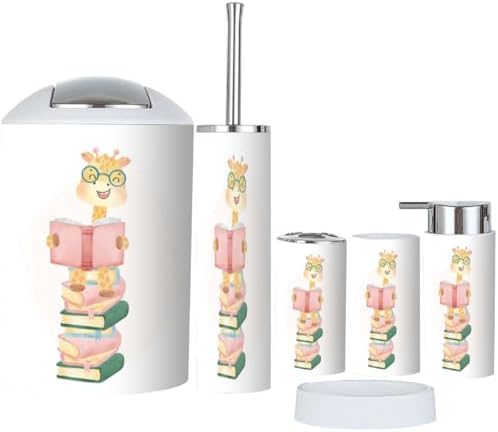 Cute Happy Nerdy Giraffe Bathroom Accessory Set 6 Pcs