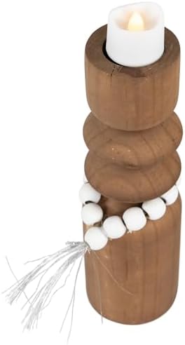 Beautiful Brown Wooden Tealight Holder with Tassel