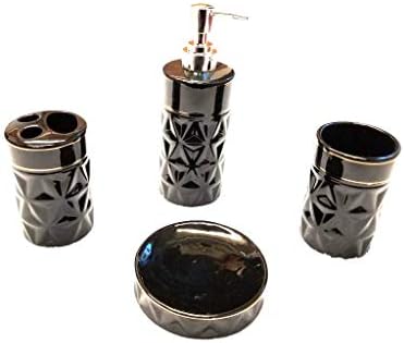 Empire Home Space Modern 4-Piece Ceramic Bathroom Accessory Set Black Engraved