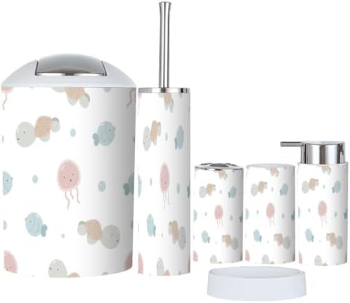 Bathroom Accessories Set 6 Pcs Pastel Cute Sea Characters Design