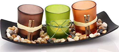 VOTIVE CANDLE HOLDER SET WITH NATURAL TEA LIGHTS AND RICKshaw rocks
