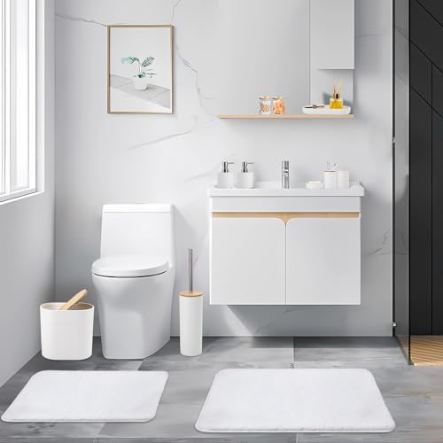 Essential White Bathroom Set with Woven Rugs Shower Curtain for Home Use