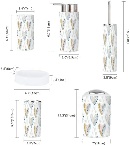 Bathroom Accessory Set 6 Piece Pastel Heart Valentine for Kids