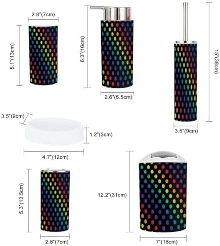 Stylish Rainbow Polka Dot Bathroom Collection 6-Piece Set