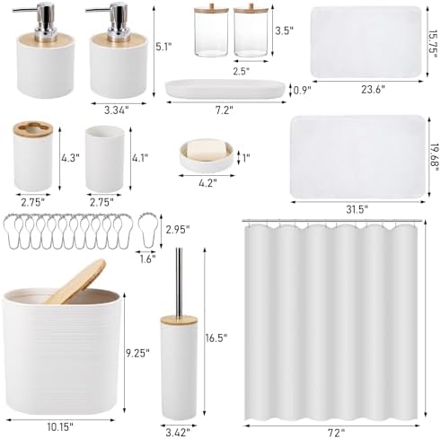 Essential White Bathroom Set with Woven Rugs Shower Curtain for Home Use