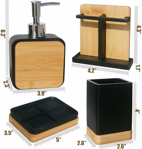 LUANT Bathroom Accessories Set Black with Bamboo