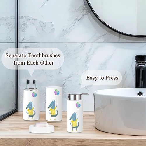 6-Piece Kids Bathroom Set Wolf Dog Balloons Pvc Dispenser