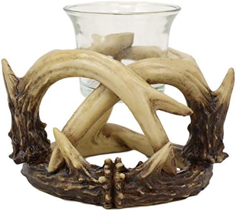 Ebros Set of 2 Wildlife Rustic Antler Votive Candle Holders