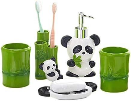 LFPSVC Soap Dispenser Set of 5 Panda Bamboo Bathroom Accessories