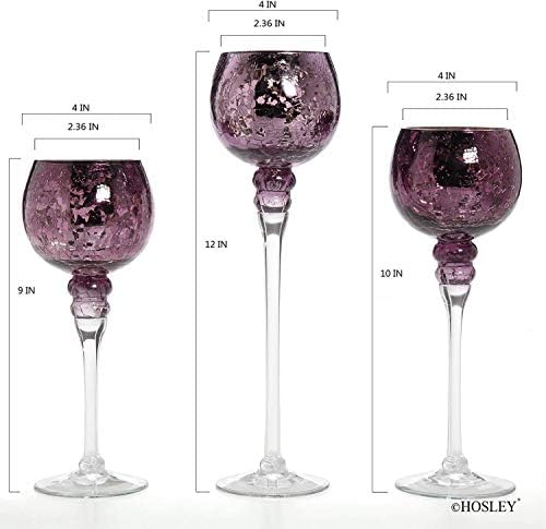 Hosley Set of 3 Crackle Purple Glass Tealight Holders