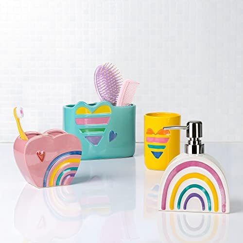Allure Home Creation Rainbow Heart Ceramic Bath Accessory Set