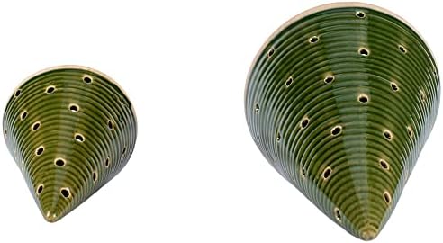 Glossy Green Tree Stoneware Tea Light Candle Holder Set 2