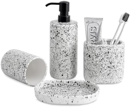 Rich Leisure Bathroom Accessory Set - 4-Piece Ink-Splattered Design
