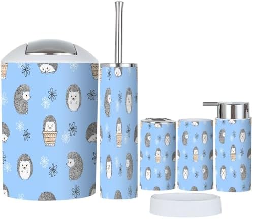 6-Piece Modern Bathroom Set with Cute Hedgehogs Design
