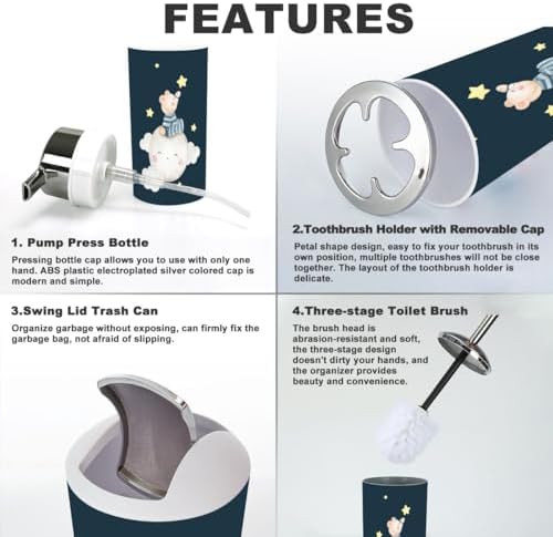 Cute Little Bear Bathroom Accessory Set 6 Piece
