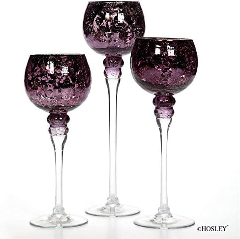 Hosley Set of 3 Crackle Purple Glass Tealight Holders