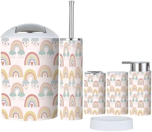 Rainbow Pattern Bathroom Accessories Set 6 Pcs
