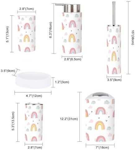 Jbnjankdav 6 Piece Bathroom Accessories Set with Rainbows Design