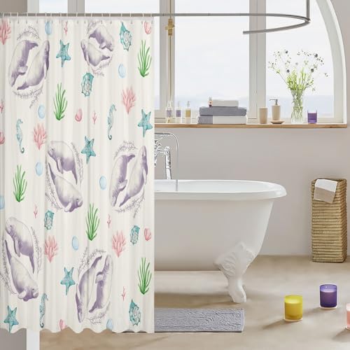 Seaweed_tail Kawaii 72x72 Premium Marine Bathroom Shower Curtain