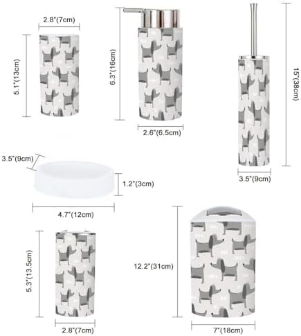 Bathroom Accessories Set 6 Pcs - Modern Dog Design for Kids Adults