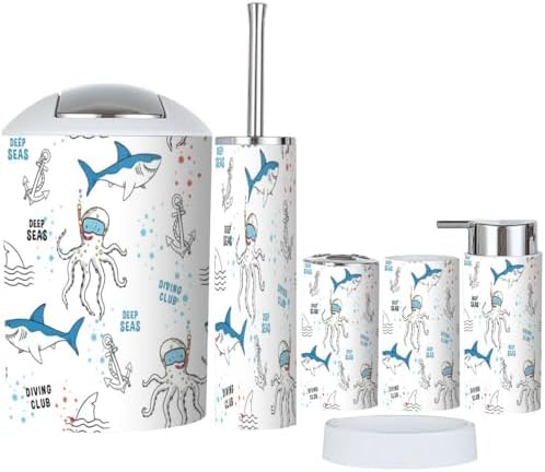 Cute Shark Octopus Bathroom Accessories Set 6 Pcs