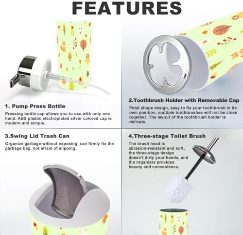 Bathroom Accessories Set 6 Pcs Cute Autumn Animals Decor