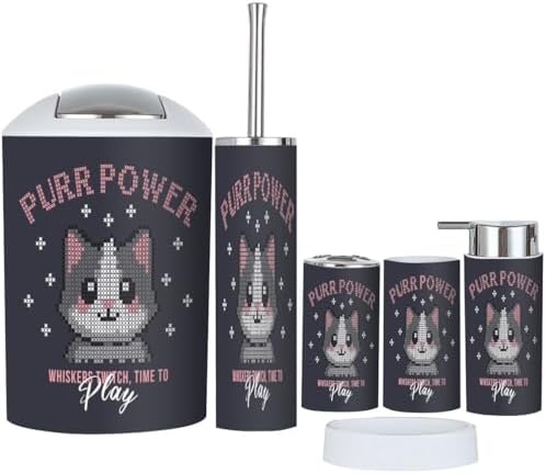 Stylish 6-Piece Cat-Themed Bathroom Set