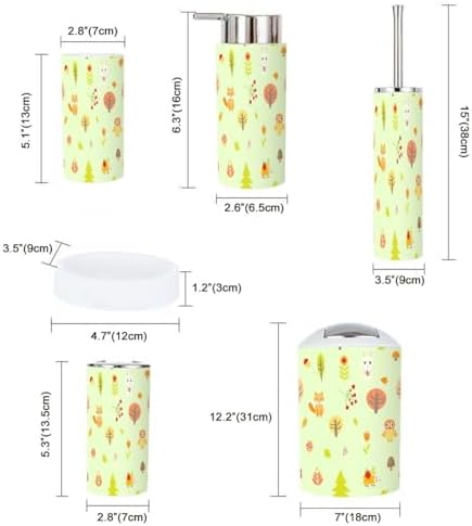 Bathroom Accessories Set 6 Pcs Cute Autumn Animals Decor