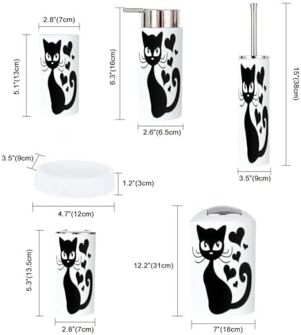 Bathroom Accessories Set 6 Pcs with Cat Graphics