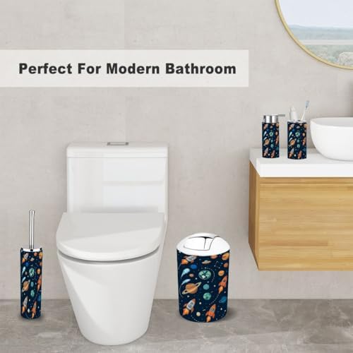 Bathroom Helper Set 6-Piece Space Theme Kids Cartoon Planet Seamless Rocket UFO