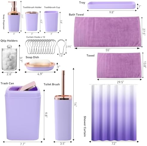 Complete Bathroom Accessories Collection Purple Bath Set with Essential Pieces
