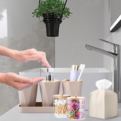 Elegant 10-Piece Bathroom Organizer Set with Bamboo Leather Features