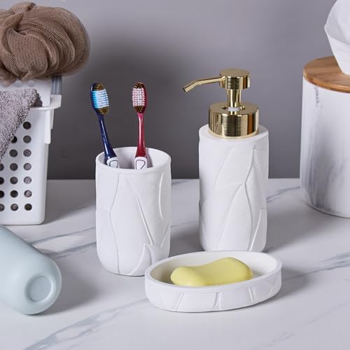 Tropical Leaves Bathroom Accessories Set 3 Pcs White