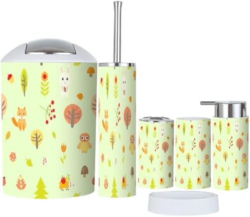 Bathroom Accessories Set 6 Pcs Cute Autumn Animals Decor