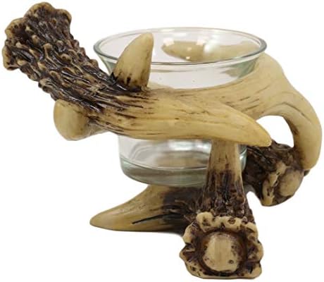 Ebros Set of 2 Wildlife Rustic Antler Votive Candle Holders
