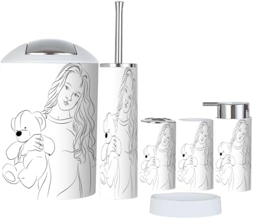 6 Piece Bathroom Accessory Set with Toy Bear Design