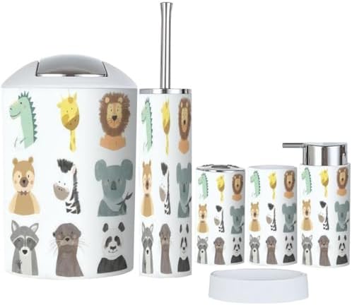6-Piece bath Accessory Set for Kids with Cute Animal Themes