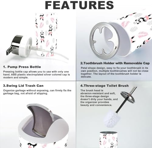 JBNJANKDAVCute Panda Bathroom Accessory Set 6 Pcs for Kids and Adults