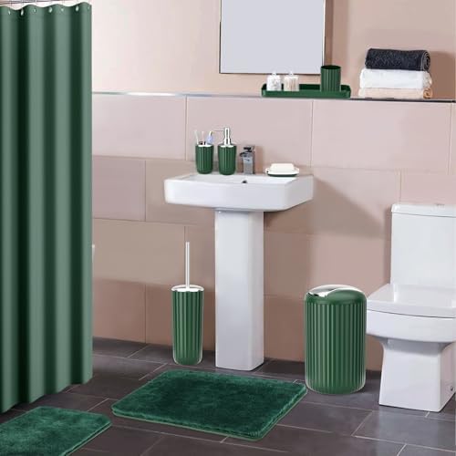 XLHOMO 24-Piece Dark Green Bathroom Accessory Set with Shower Curtain Rugs