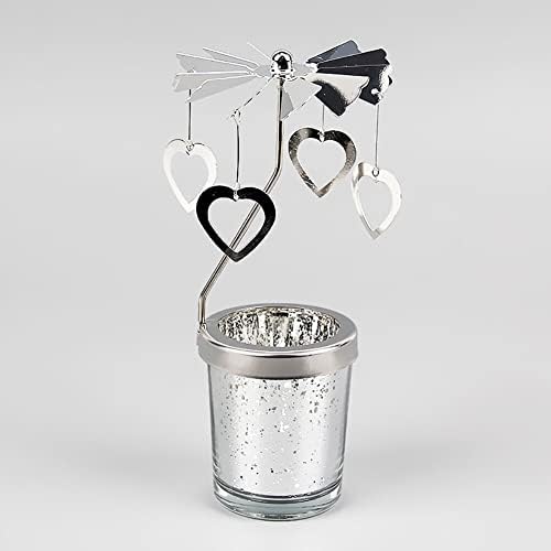 Rotary Spinning Love Heart Tea Lights Candle Holder - Silver