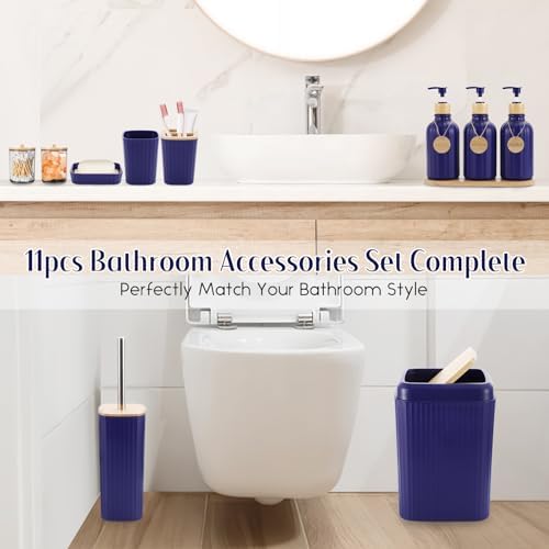 XLHOMO Navy Blue Bathroom Accessories Set 17PCS for Home Use