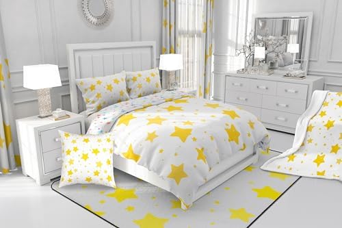 Yellow Cartoon Stars Bath Curtain 72x72 Kids Galaxy Shower Curtain for Boys